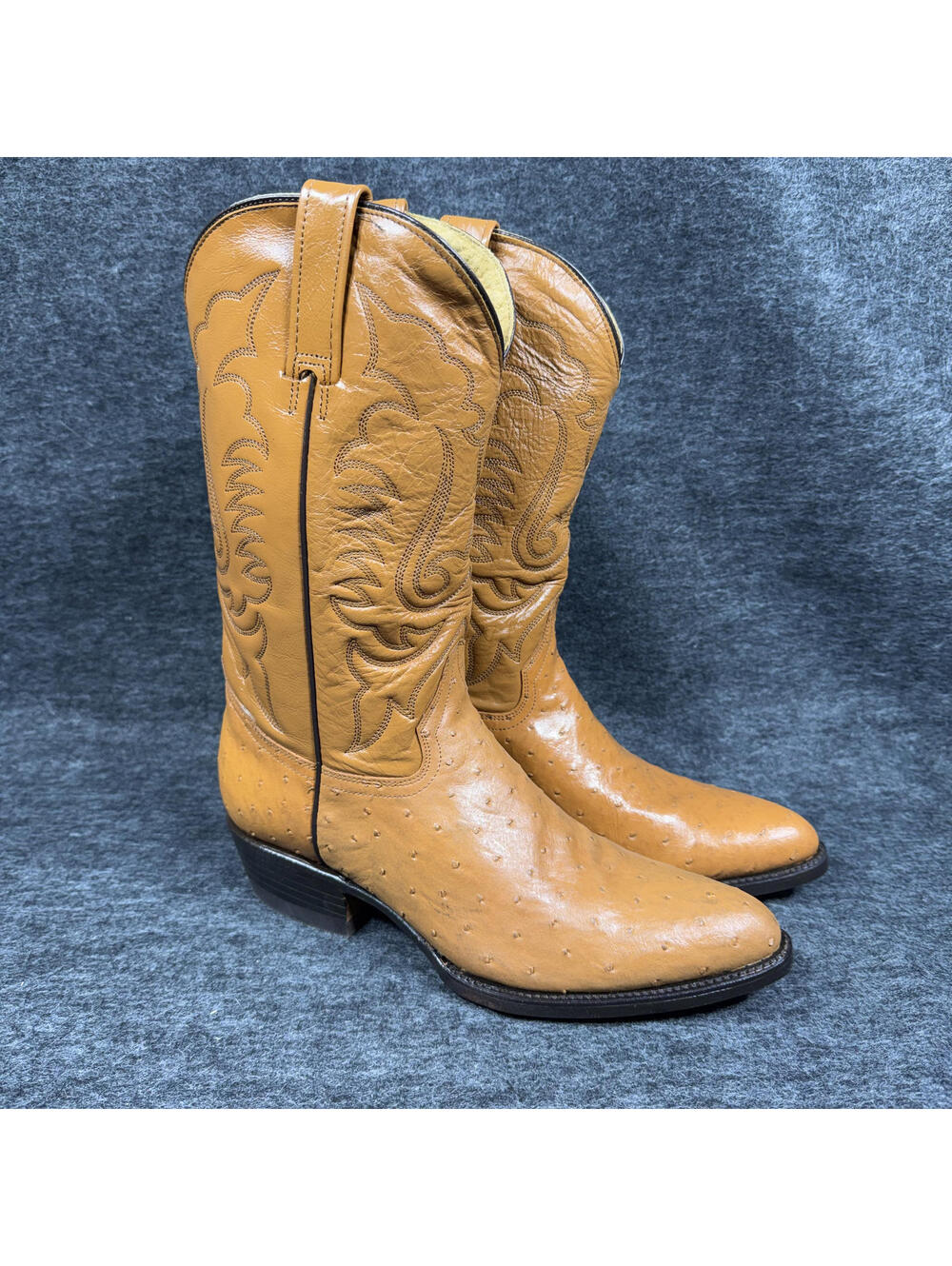 Rudel Western Boots Men's 8.5 Honey Leather Ostrich NEW
